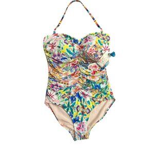 Johnny Was Ruched Floral Sweetheart One Piece Swimsuit 1X Plus Size NWT $218